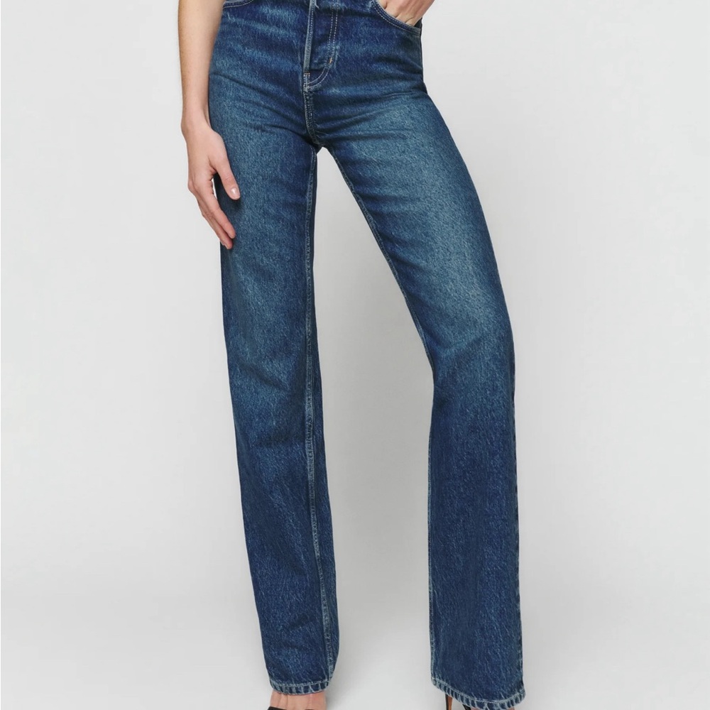 Reformation Cynthia high rise straight long jeans- Lanier Wash